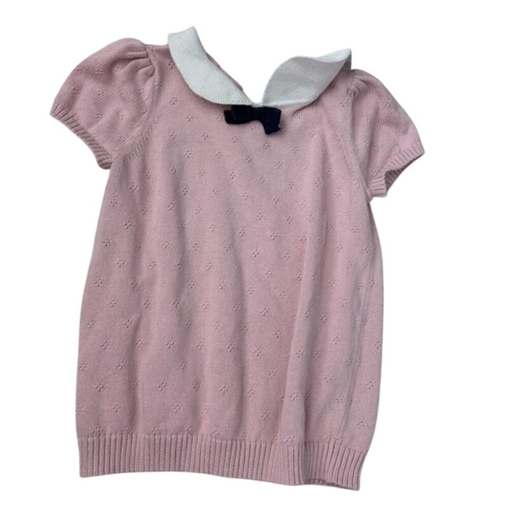 Girls Vintage Collared Pointelle Lightweight Short Sleeve Sweater Size 7